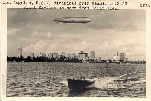 "Los Angeles", U.S.N. Dirigible over Miami. Miami Skyline as Seen from Point View.1-13-29