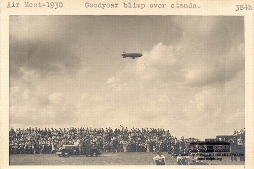 Air Meet 1930 Goodyear Blimp over Stands