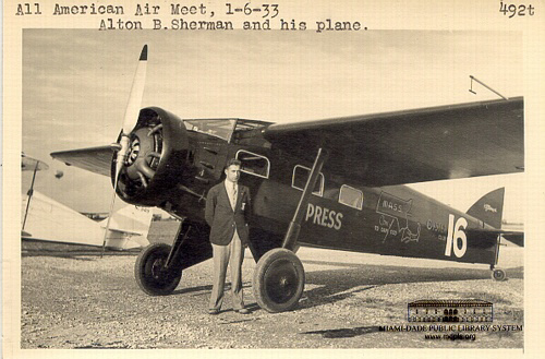 All American Air Meet. Alton B. Sherman and His Plane, 1-6-33