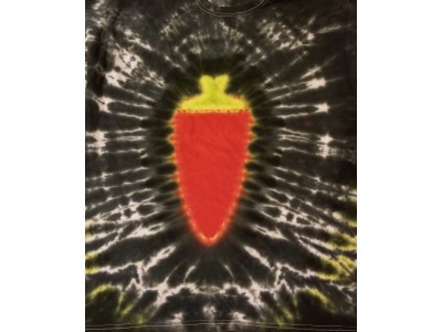 Red Jalapeno centered on the shirt with a blue/black background