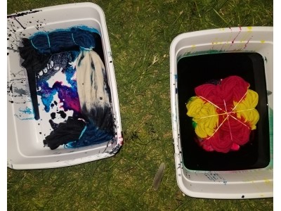 dyed product sitting in left over dye. Also called a muck dye.