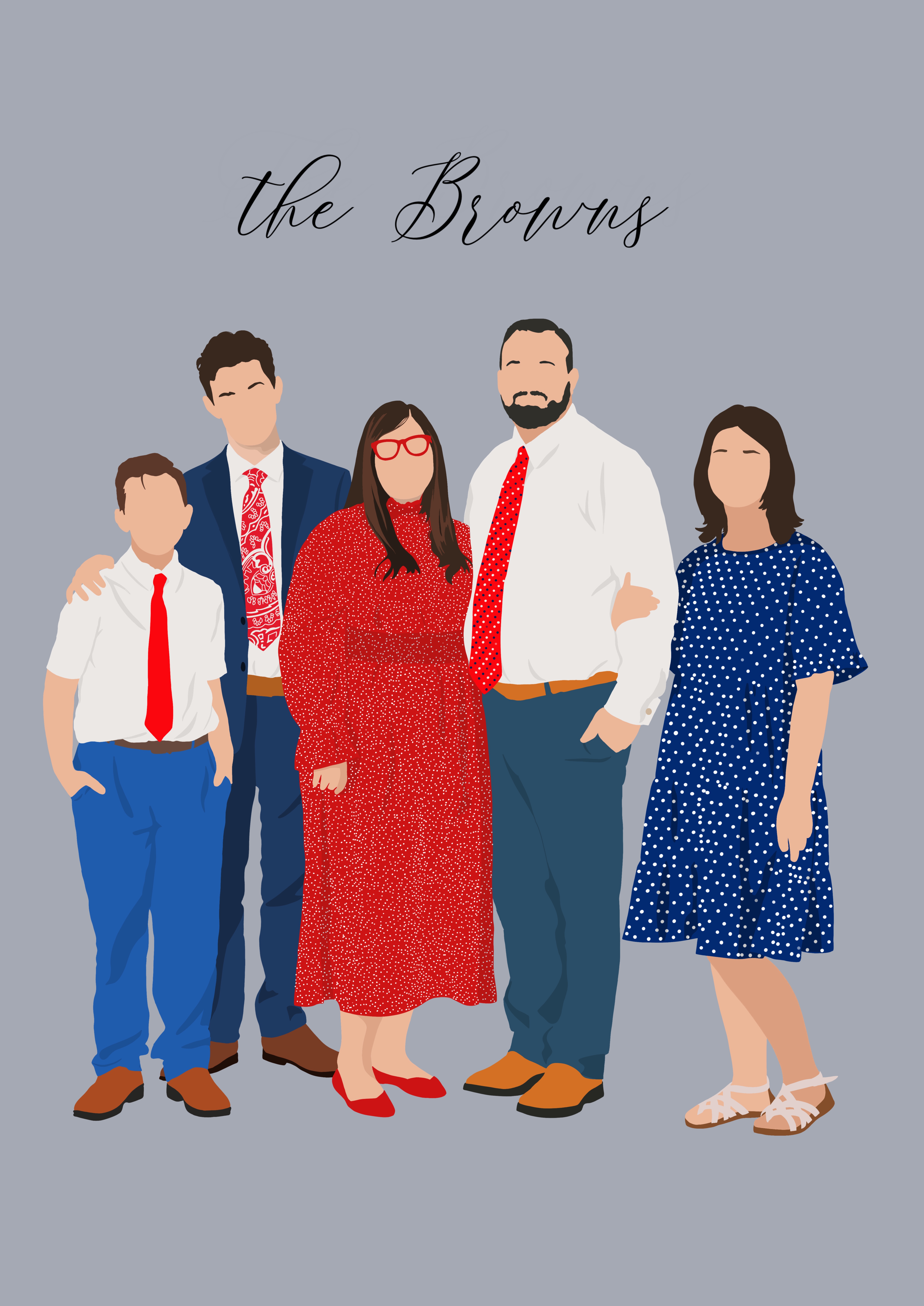 Comissioned faceless family portrait of the Brown family