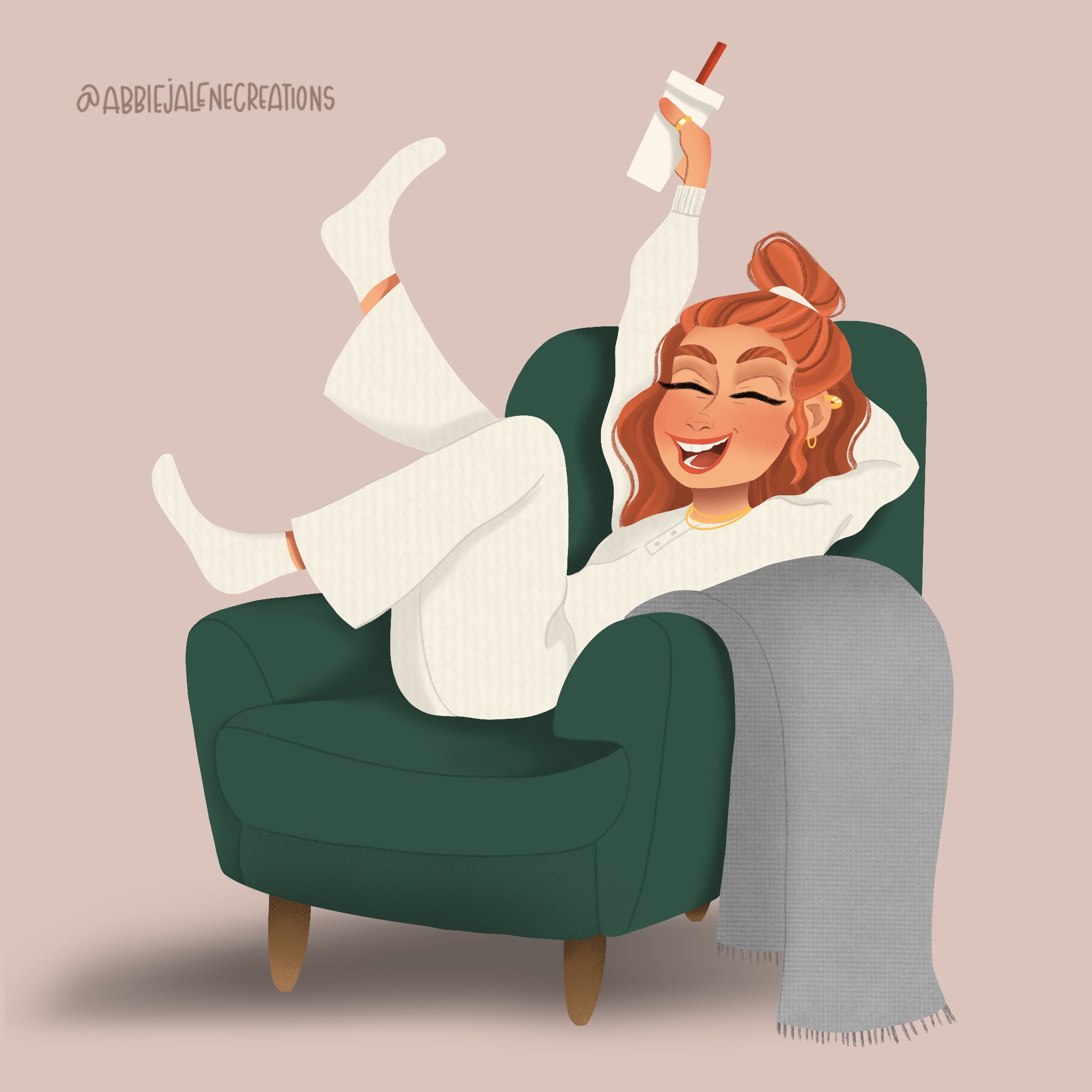 Character drawing of a girl on a chair