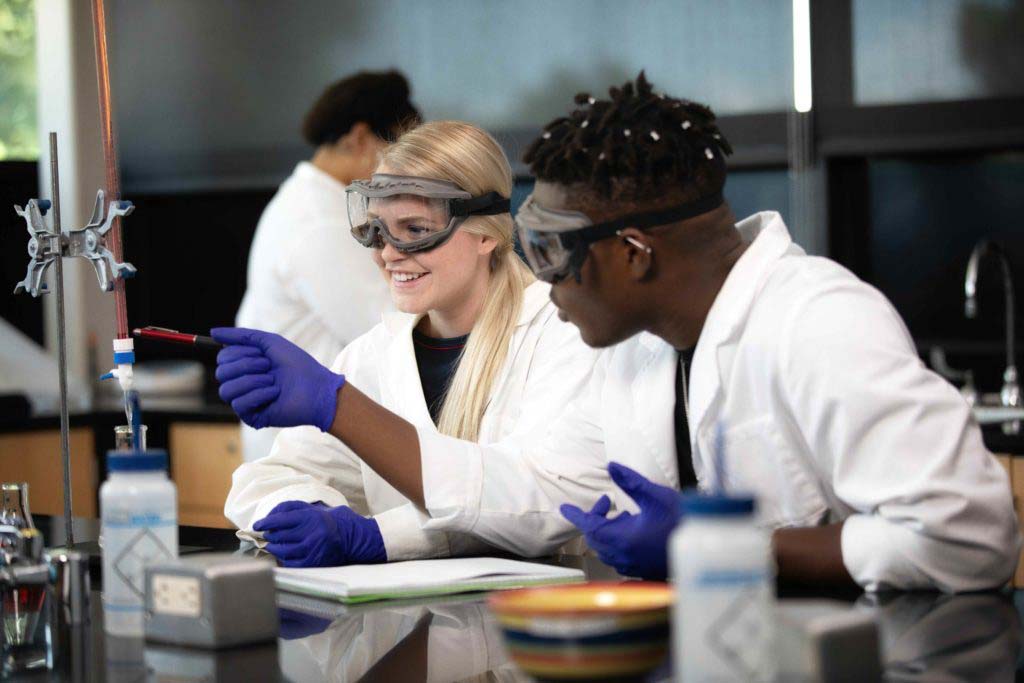 Students studying at a lab