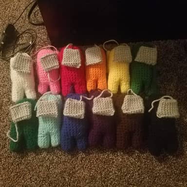 Partially finished Crewmate Plushies