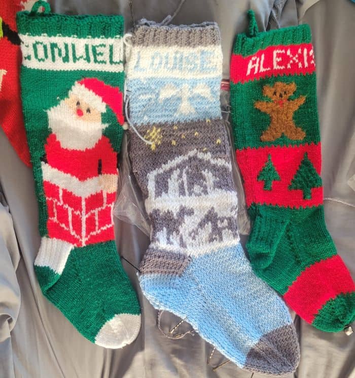 three knitted stockings