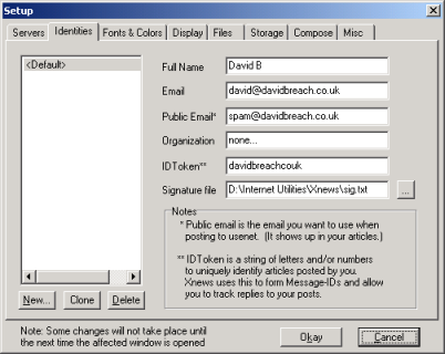 Xnews Setup - Identities