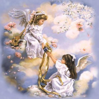 Two Angels On Cloud Staircase