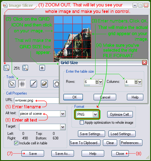 image slicer dialog box