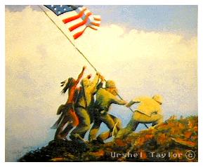 Painting - Raising the flag at Iwo Jima.
