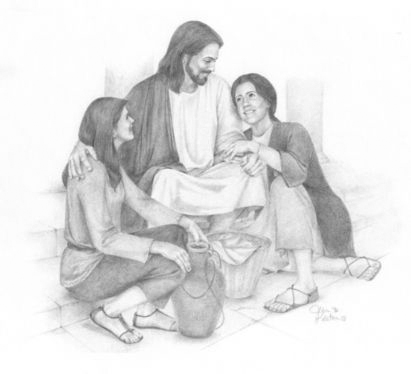Jesus with young adults.