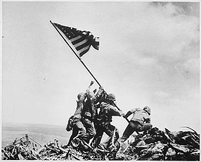 Raising the flag at Iwo Jima.