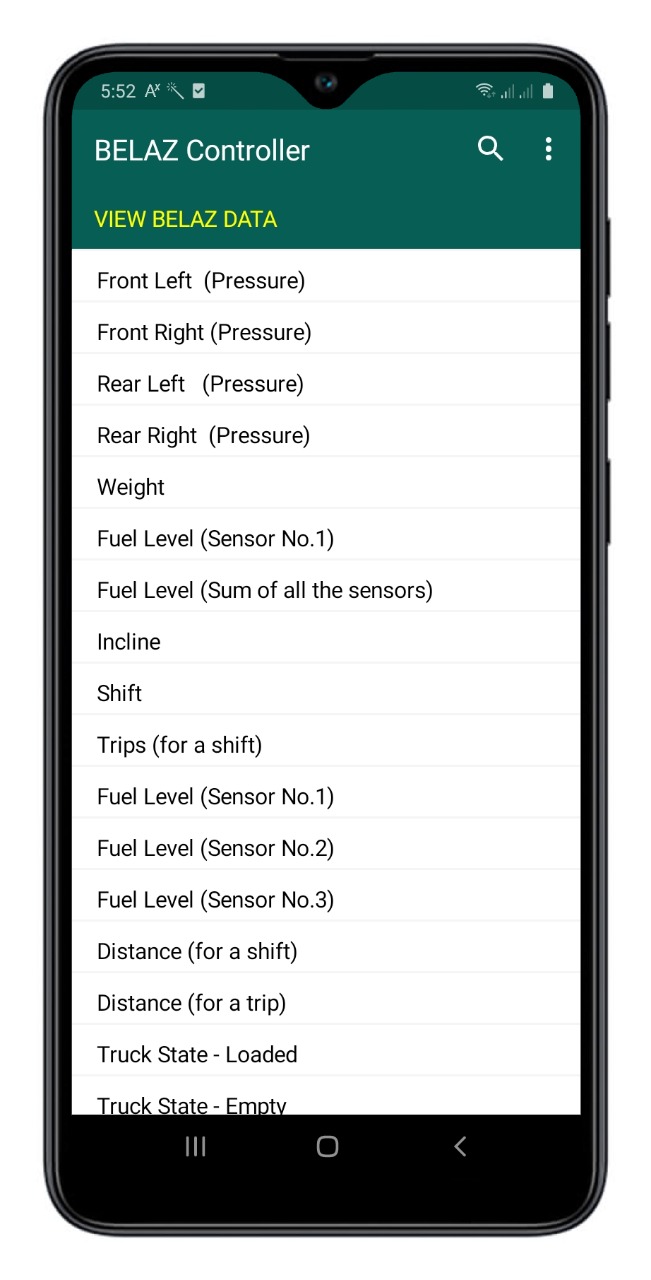 Belaz Controller Data Display