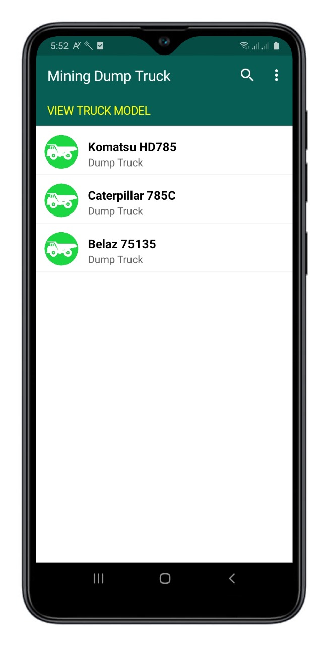Mining Dump Truck Sub-Menu