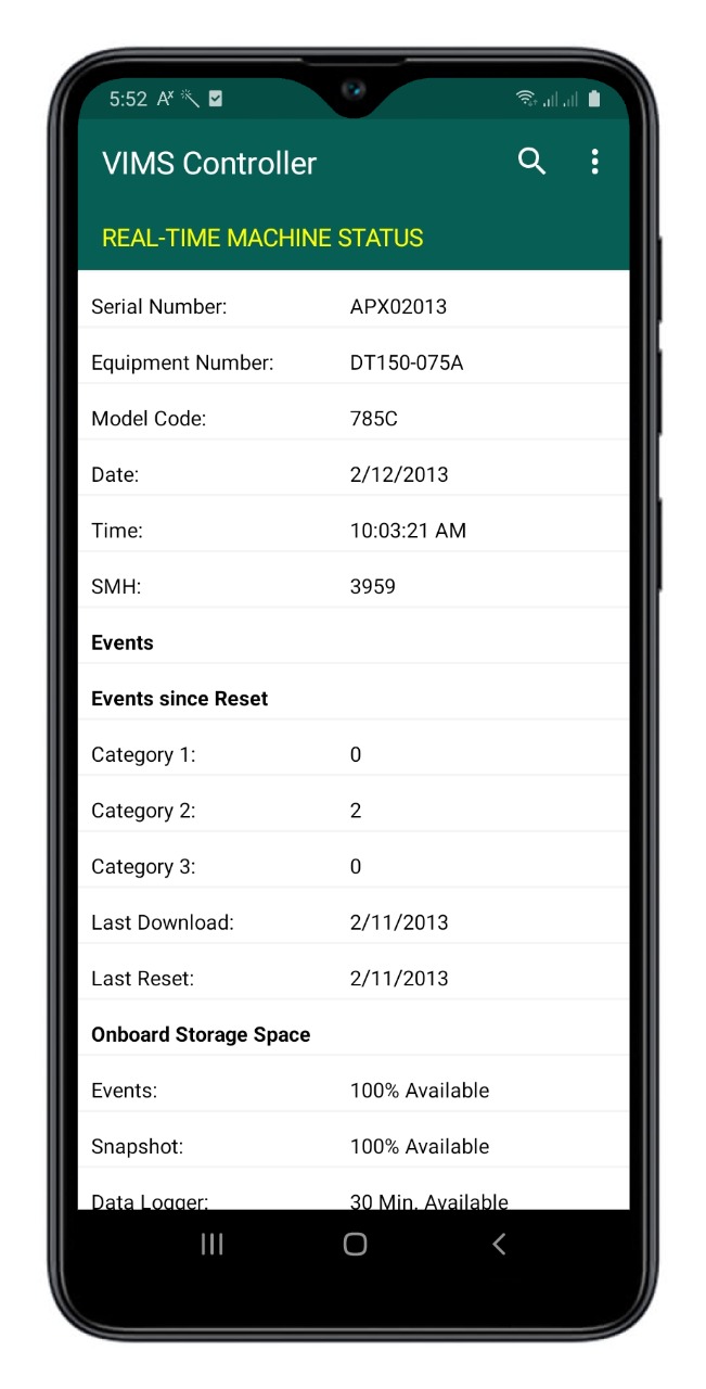 VIMS-RT Status Data Display