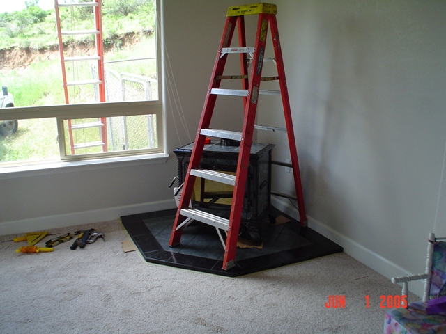 Stove in place, being alligned with the stack.