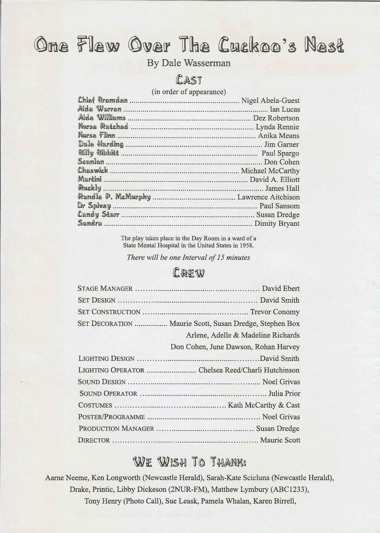 One Flew Over the Cuckoo's Nest programme page 2