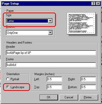 The Page Setup dialog box.