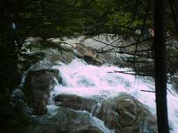 Water cascading down along one of the trails