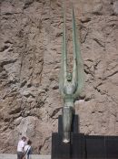 One of two matching statues across from the visitor center