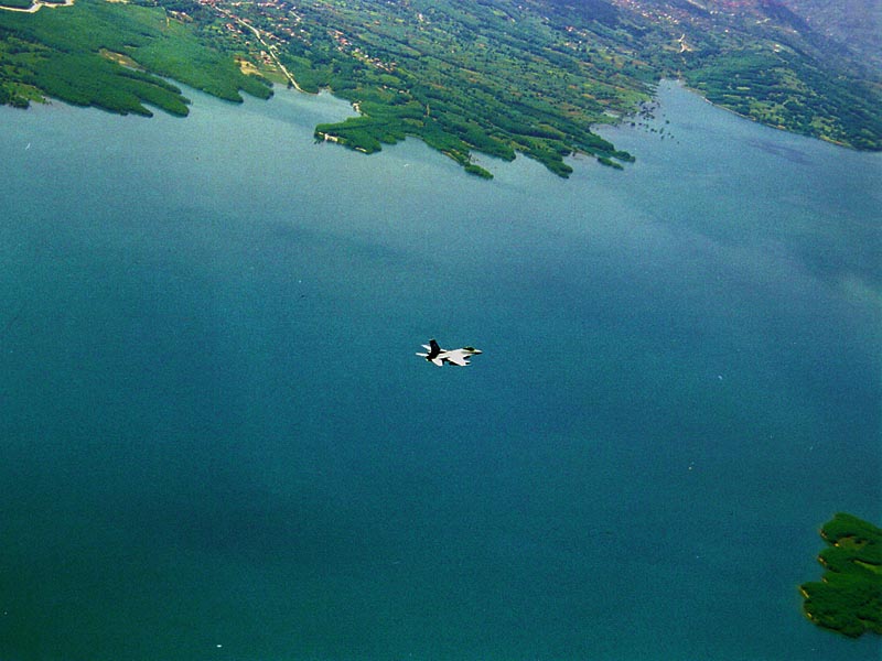 A Hellenic F-16D Flying low to drop its ordinance