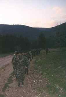 Hellenic Soldiers march back to camp