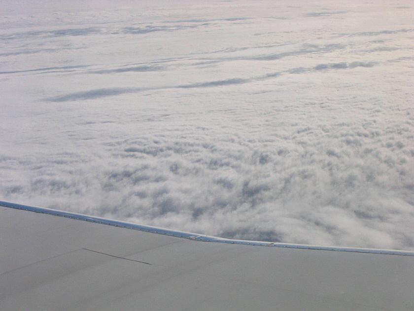 The view from cruising altitude, winging our way to the sunny South.