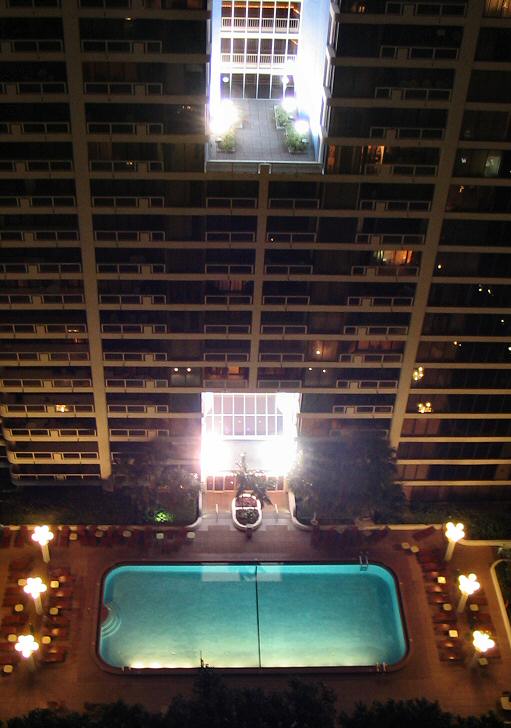 In the room after the travel day, this is the view from the 31st floor down into the neighboring apartment complex's pool.