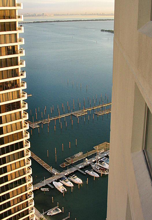 Looking out towards the water, you can see far across Biscayne Bay.