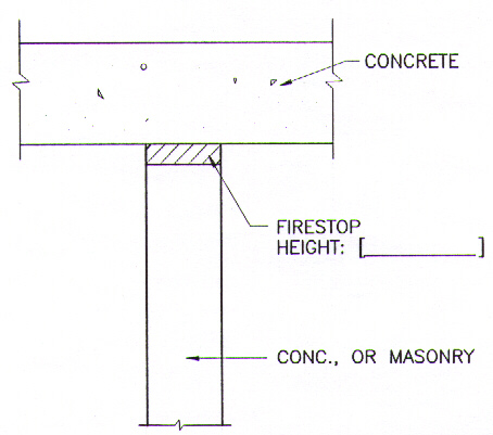07840 Drawing 9 - Head-of-Wall Firestop, Masonry or Concrete Wall abutting Concrete Slab above