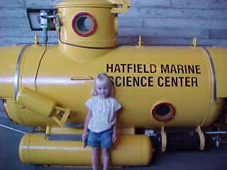 Carri and a deep submersible, Newport Aquarium.