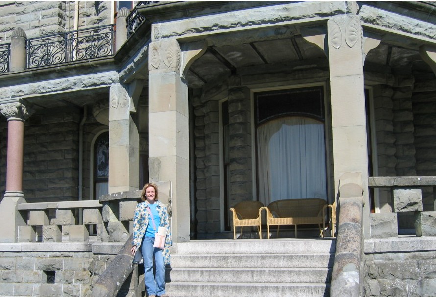 Liz Iverson on the steps of Craigdarroch Castle, Victoria, B.C. March 2005