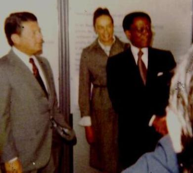 [Pushy paparazzi crowd Ambassador Bolen and DDR leader Erich Honecker. ]