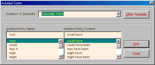 Autotext Sorter