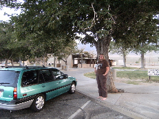 Here is Candace and the lil green wagon at the hwy 395 Rest Stopnear Red Mountain/Johannesburg