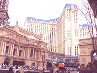 Here is look up at the Ballys Hotel and part of Arc De Triumph and Eiffel Tower.