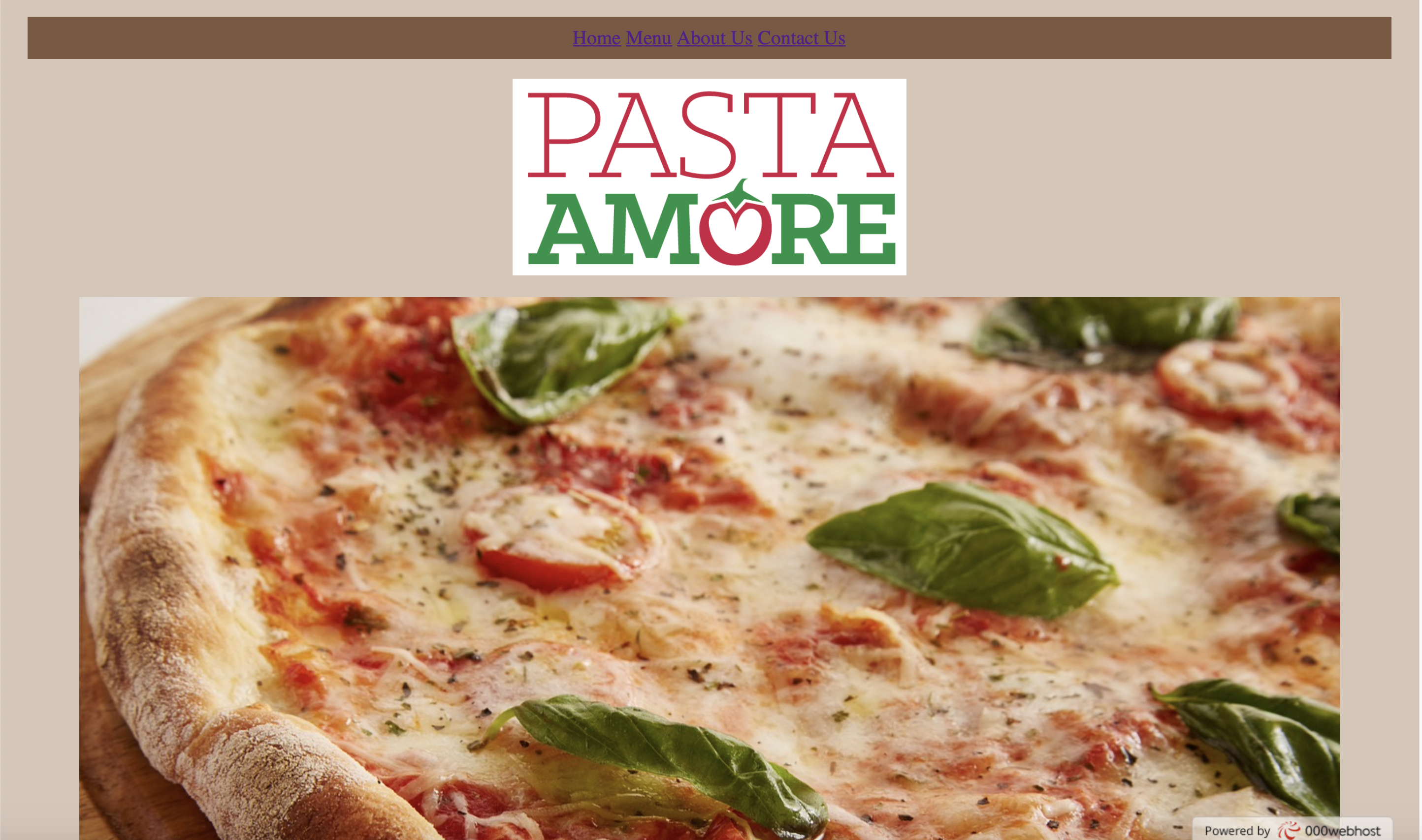Home page for Pasta Amore website