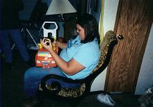 Ashleigh playing with Cameron's truck