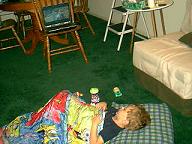 Cameron sleeping over at Danielle's, watching Austin Powers