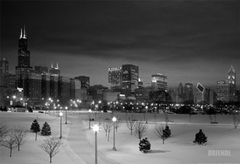 Peaceful winter night in Chicago