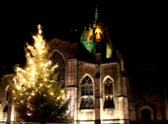 Christmas tree in front of St. Giles' Cathedral.