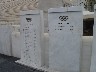 Stone monuments in the Olympic stadium listing all past Olympic games