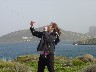 Sandy holding tight to the string of her kite