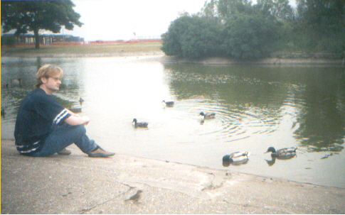 Salter sits with some poxy fucking ducks. Shortly after this picture was taken, they ganged up and started attacking him with their beaks. Bastards.