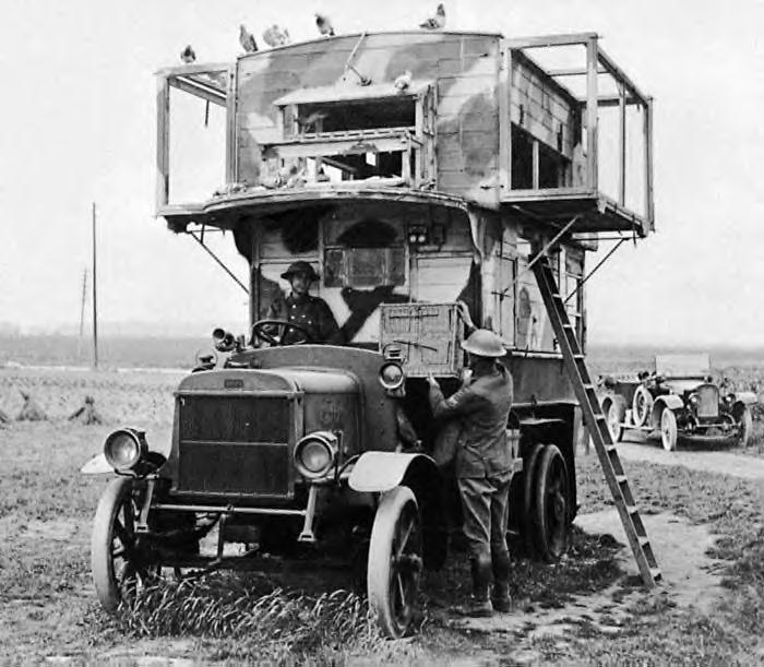 The original title screen for the re-vamped Travelling Pigeon Loft. Note the actual travelling Pigeon Loft from the black and white war days.