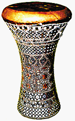 Play me! Wooden inlayed dumbek from Morrocco.