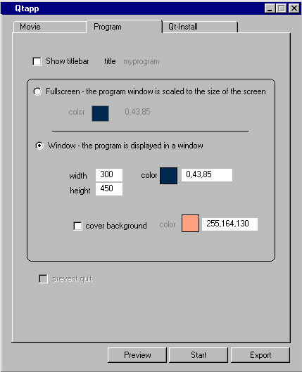 set the properties of the movie