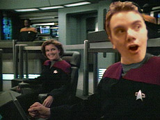 The best scene in the episode. Seven of Nine is sleepwalking on the bridge again.