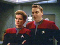 In this scene Janeway is about to 'curl one off'