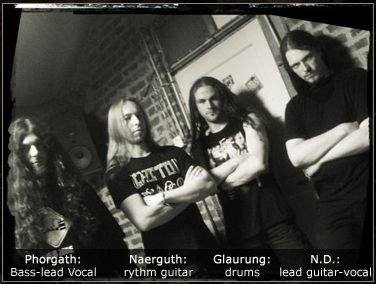 EMPTINESS line up from left to right :Phorgath ( Bass & Lead Vox),Naerguth (rhythm guitar),Glaurung (drums) N.D (lead guitar/vox)